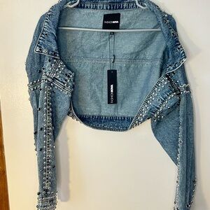 Fashion Nova Studded Light Wash Denim Jean Jacket